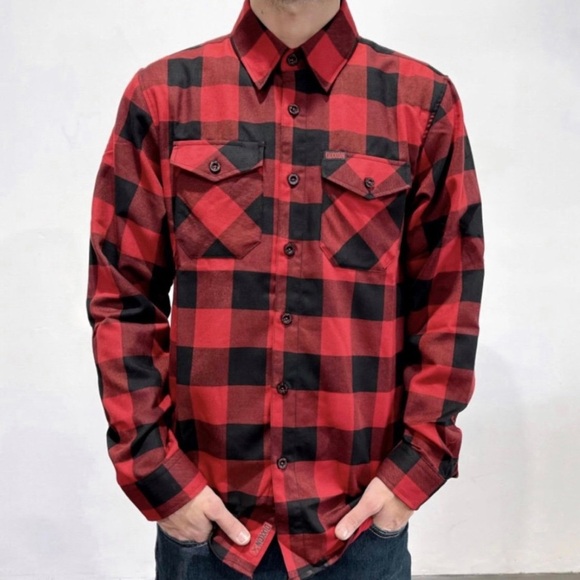 DIXXON Flannel Redrum Men's Plaid Long Sleeve‎ Shining Shirt - Picture 1 of 9